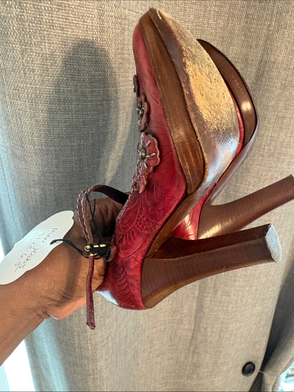 Marc Jacobs Deep Red Floral Embossed Mary Jane Heels - Picture 3 of 5
